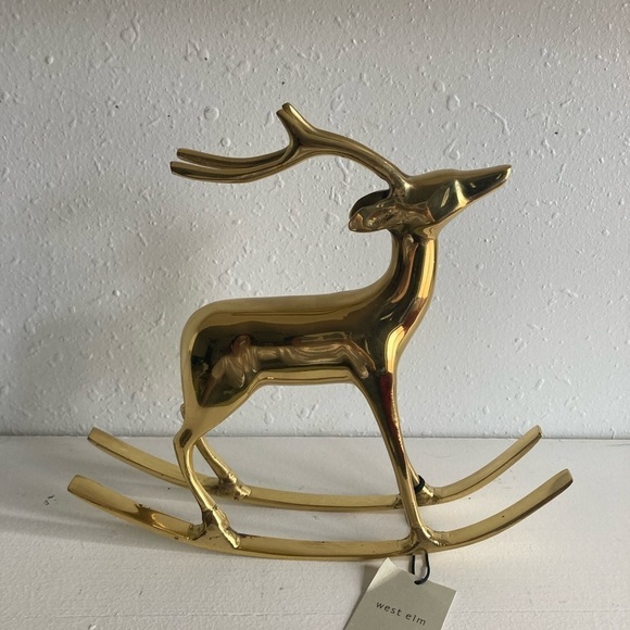 West Elm Brass Holiday Decorative Rocking Reindeer - Picture 3 of 9